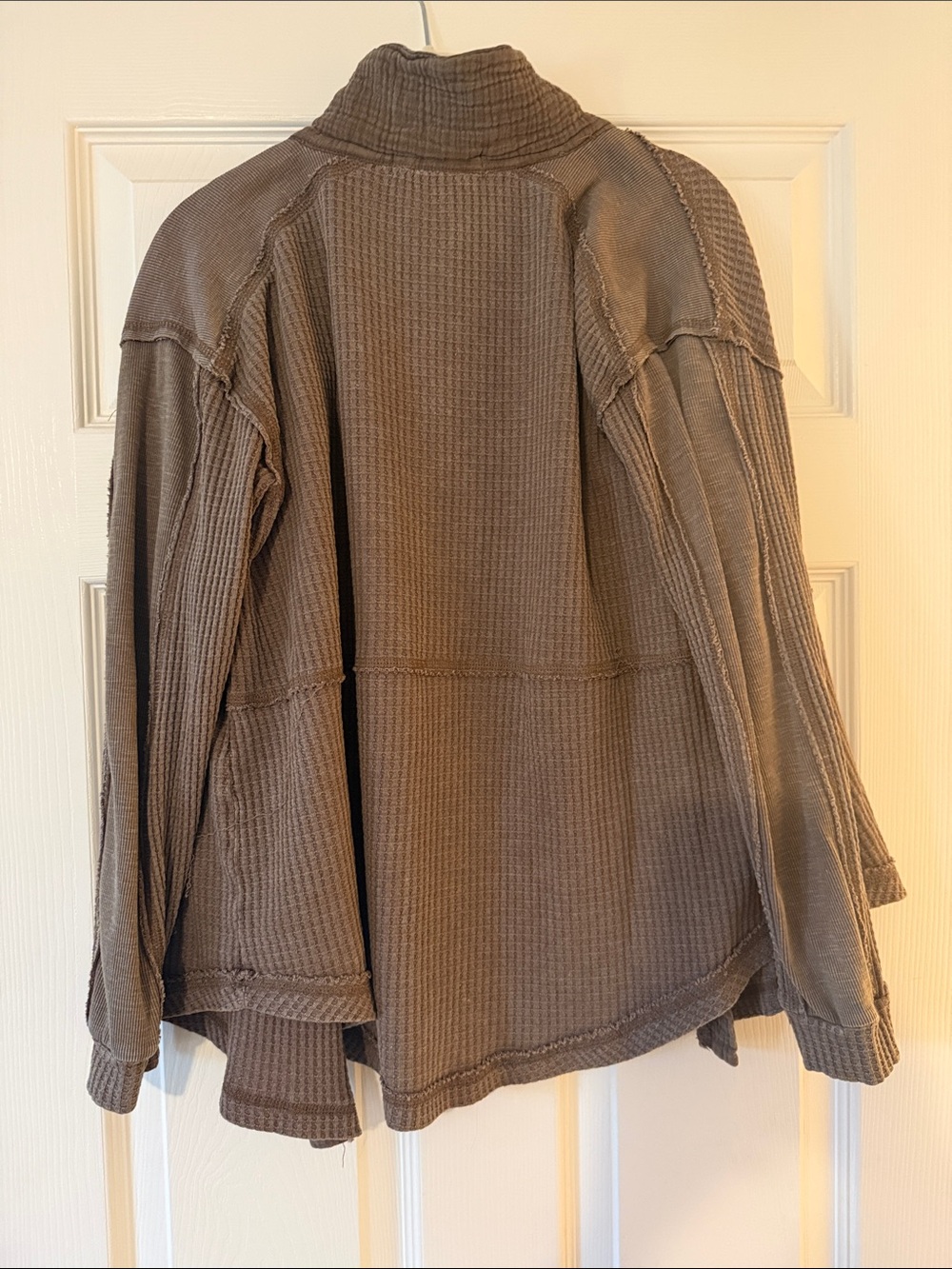 Rewind Ribbed Button-Front Shacket in Brown - Picture 3 of 3